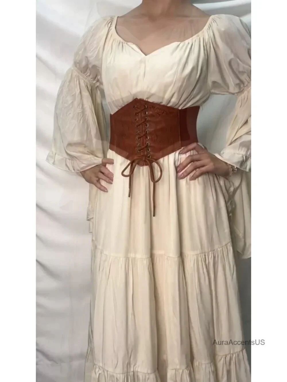 Renaissance Corset Belt Lace-up Waspie Waist Cincher Wide Elastic Belt